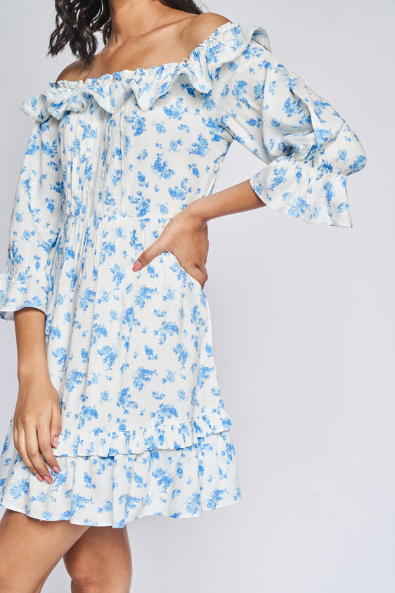 Blue Floral Fit & Flare Dress, Blue, image 7